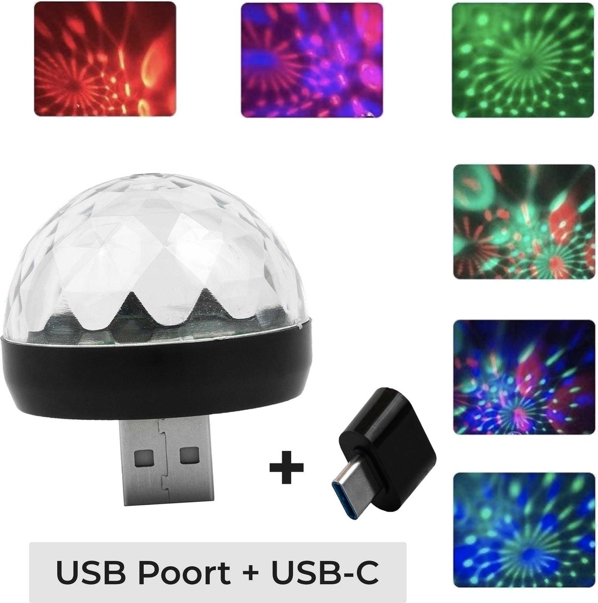 Auto & Mobiel   met USB-C Adapter voor Samsung/Android - Mini Portable RGB LED LASER USB Disco lamp | Discobal | Party | Discoverlichting | Feestverlichting |